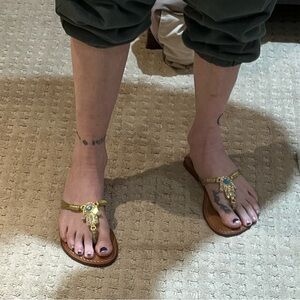 Mystique Egyptian Leather Style Sandals with Crystal Hamza.